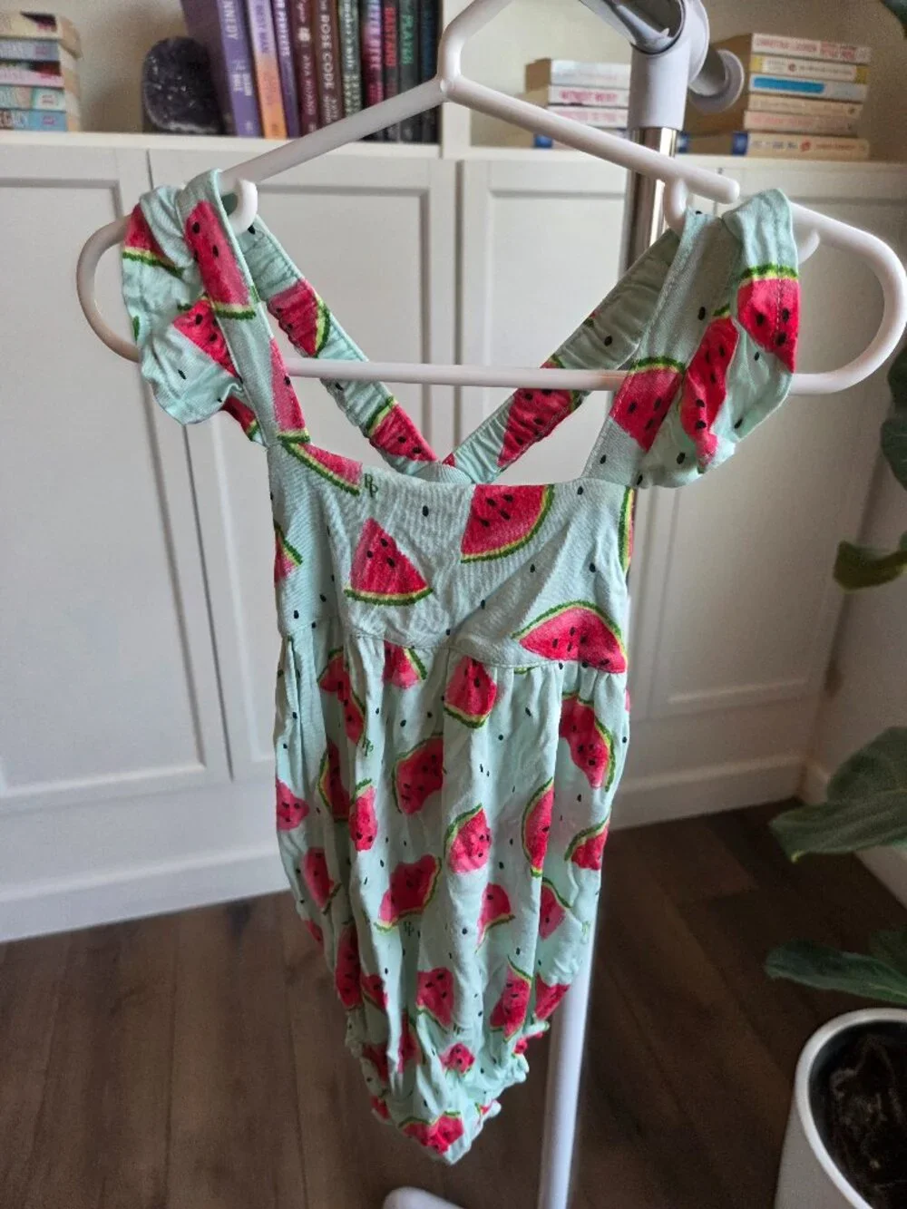 Posh Peanut watermelon print ruffle onesie